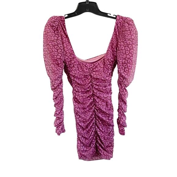 Oh Polly Purple Leopard Print Mesh Ruched Bodycon Dress Size 2 - Picture 3 of 8